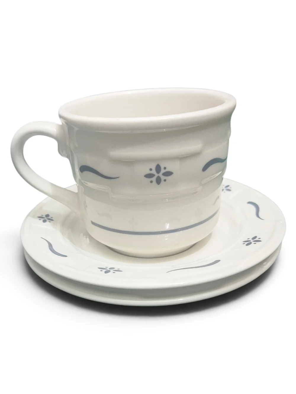 Vintage Longaberger Woven Traditions Classic Blue Pitcher & Flat Cup Saucer Set